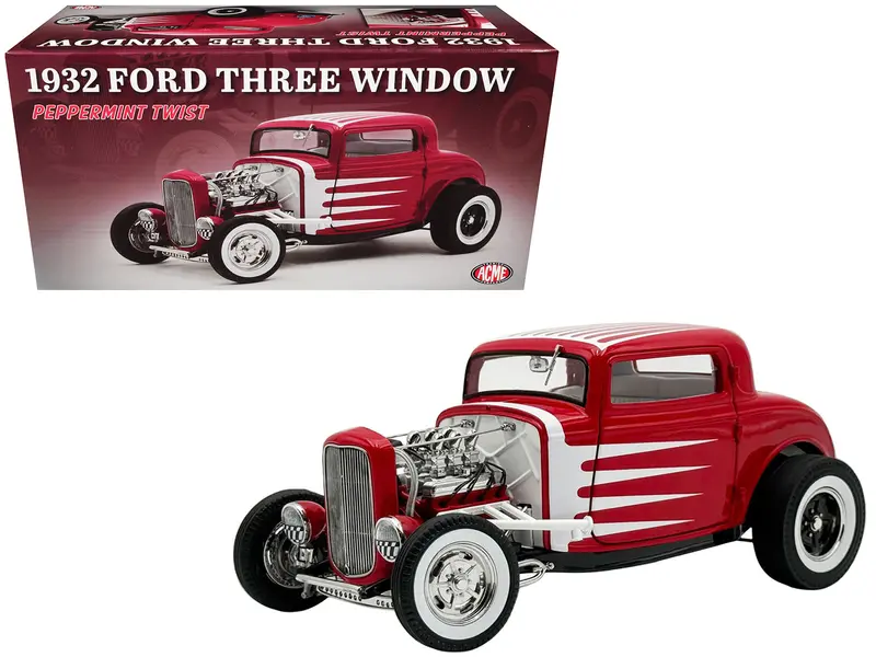 1932 Ford 3 Window Coupe "Peppermint Twist" Red With White Graphics Limited Edition To 372 Pieces Worldwide 1/18 Diecast Model Car By Acme 1