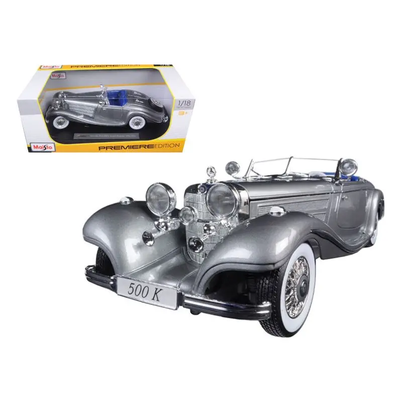 1936 Mercedes 500K Special Roadster Grey 1/18 Diecast Model Car By Maisto 1