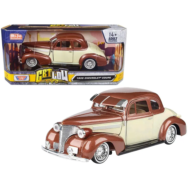 1939 Chevrolet Coupe Lowrider Beige And Brown Metallic "Get Low" Series 1/24 Diecast Model Car By Motormax 1