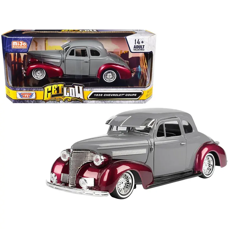 1939 Chevrolet Coupe Lowrider Gray And Red Metallic "Get Low" Series 1/24 Diecast Model Car By Motormax 1
