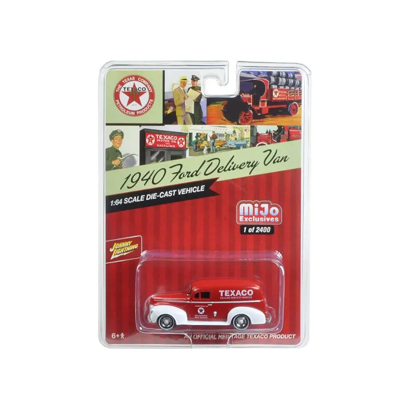 1940 Ford Delivery Van "Texaco" Red 1/64 Diecast Model Car By Johnny Lightning 1