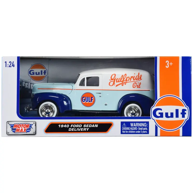 1940 Ford Sedan Delivery Light Blue And White "Gulf Oil-Gulfpride" "Gulf Die-Cast Collection" 1/24 Diecast Model Car By Motormax 1