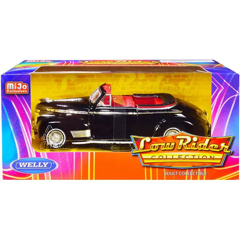 1941 Chevrolet Special Deluxe Convertible Black With Red Interior "Low Rider Collection" 1/24 Diecast Model Car By Welly 1