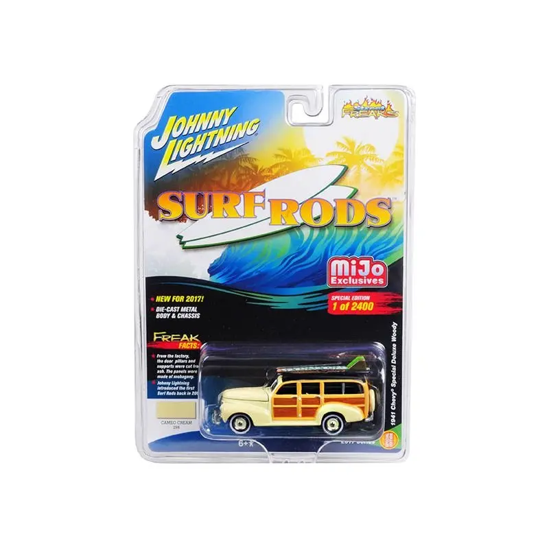 1941 Chevrolet Special Deluxe Woody Cameo Cream Limited Edition To 2400Pc Worldwide "Surf Rods" 1/64 Diecast Model Car By Johnny Lightning 1
