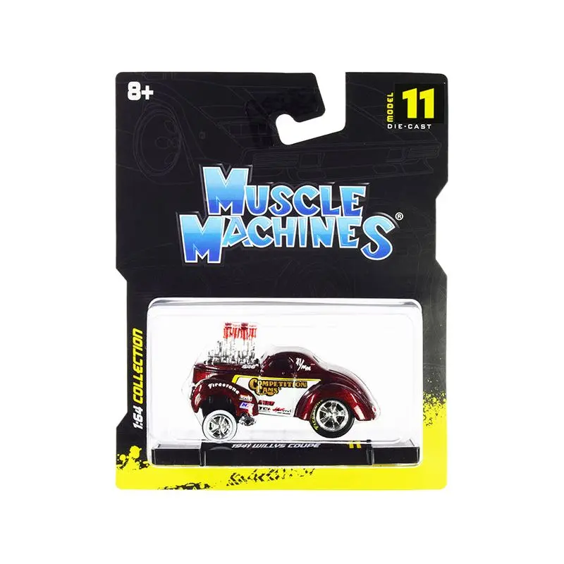 1941 Willys Coupe Gasser "Competition Cams" Red Metallic And White 1/64 Diecast Model Car By Muscle Machines 1