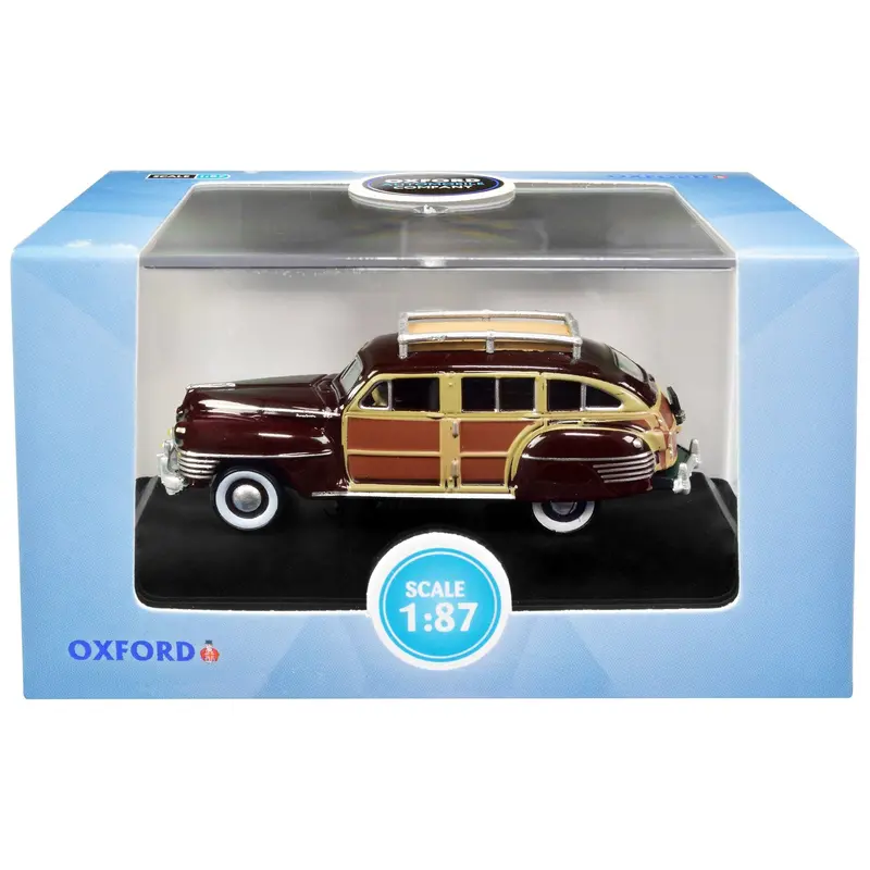 1942 Chrysler Town And Country Woody Wagon Regal Maroon With Roof Rack 1/87 (Ho) Scale Diecast Model Car By Oxford Diecast 1
