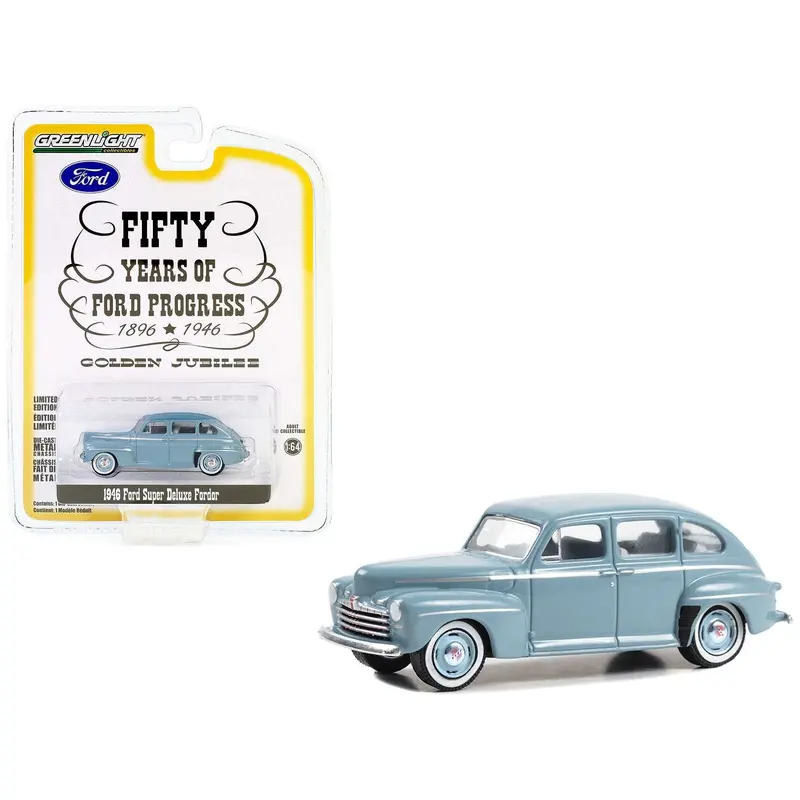 1946 Ford Super Deluxe Fordor Light Blue "Fifty Years Of Ford Progress - Golden Jubilee" "Anniversary Collection" Series 16 1/64 Diecast Model Car By Greenlight 1
