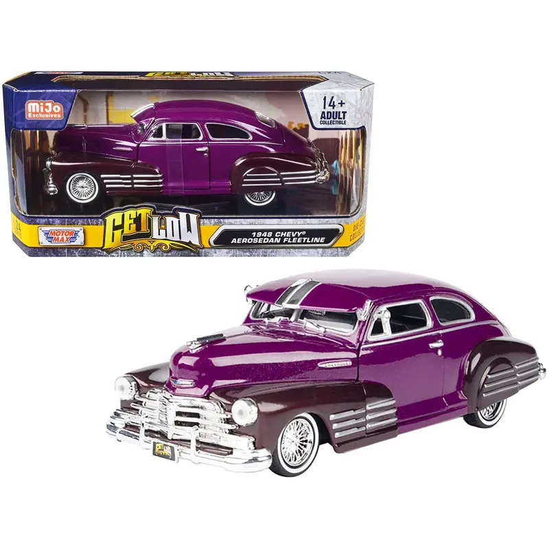 1948 Chevrolet Aerosedan Fleetside Lowrider Purple Metallic And Dark Purple Metallic Two-Tone "Get Low" Series 1/24 Diecast Model Car By Motormax 1
