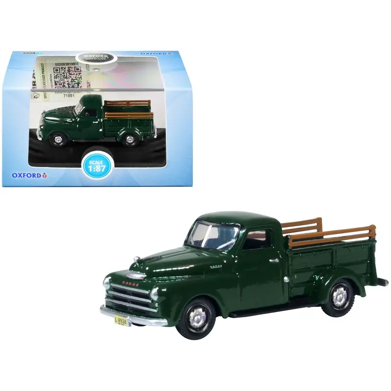 1948 Dodge B-1B Pickup Truck Dark Green 1/87 (Ho) Scale Diecast Model Car By Oxford Diecast 1