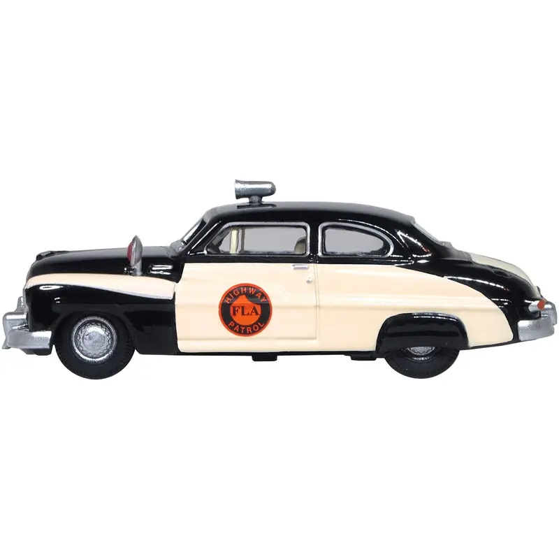 1949 Mercury Monarch Police Black And White "Florida Highway Patrol" 1/87 (Ho) Scale Diecast Model Car By Oxford Diecast 1