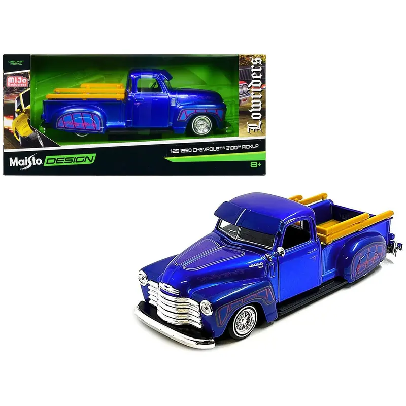 1950 Chevrolet 3100 Pickup Truck Lowrider Candy Blue With Graphics "Lowriders" Series 1/25 Diecast Model Car By Maisto 1