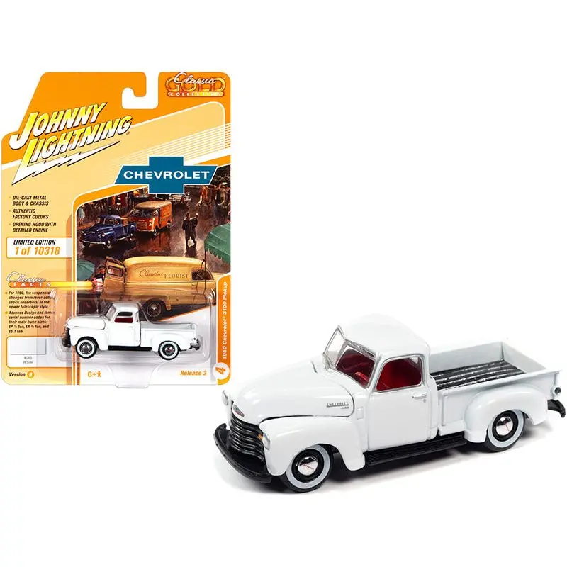 1950 Chevrolet 3100 Pickup Truck White "Classic Gold Collection" Series Limited Edition To 10318 Pieces Worldwide 1/64 Diecast Model Car By Johnny Lightning 1
