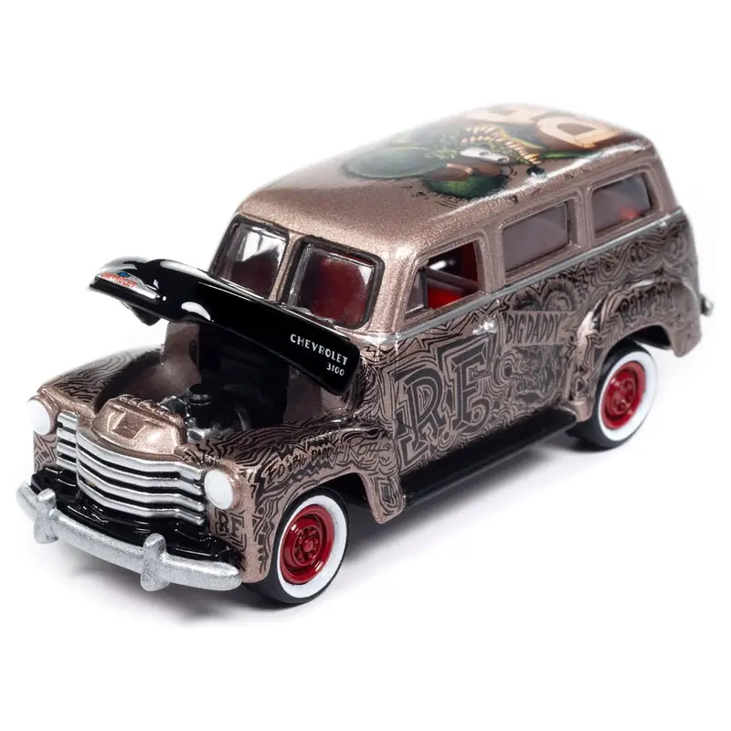 1950 Chevrolet 3100 Suburban Bronze Metallic With Black Hood "Rat Fink" Pop Culture 2024 Release 1 1/64 Diecast Model Car By Johnny Lightning 1