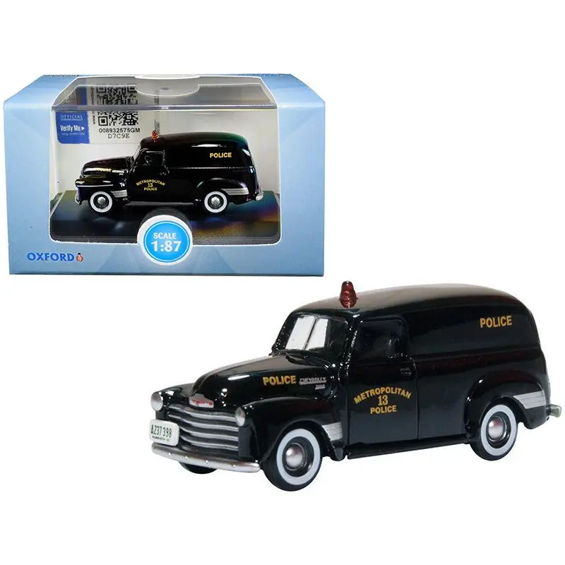 1950 Chevrolet Panel Van Black "Metropolitan 13 Police" (Washington D.C.) 1/87 (Ho) Scale Diecast Model Car By Oxford Diecast 1