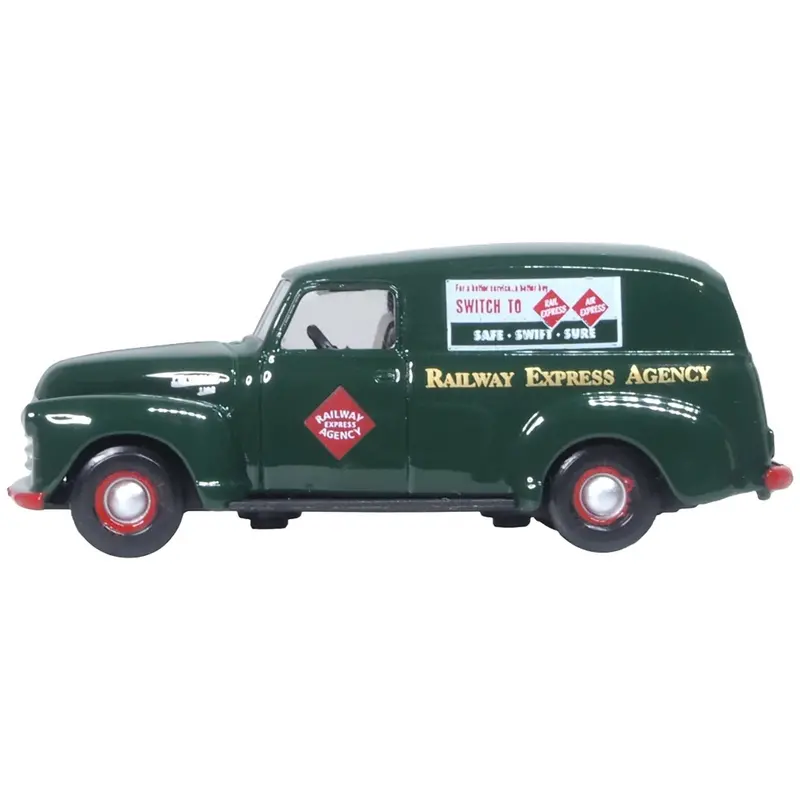 1950 Chevrolet Panel Van "Railway Express Agency" Dark Green 1/87 (Ho) Scale Diecast Model Car By Oxford Diecast 1