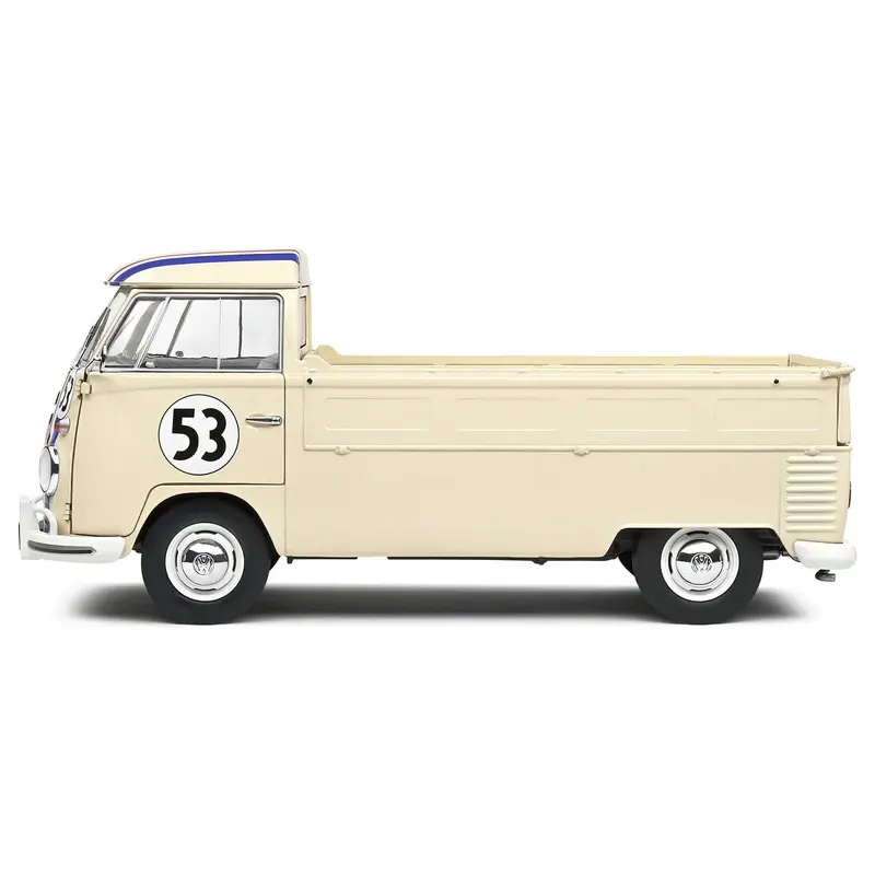 1950 Volkswagen T1 Pickup Truck Racer #53 Cream With Stripes 1/18 Diecast Model Car By Solido 1