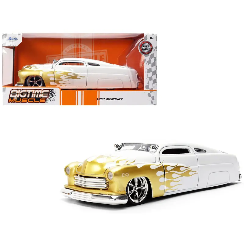 1951 Mercury Coupe White With Gold Flames "Bigtime Muscle" Series 1/24 Diecast Model Car By Jada 1