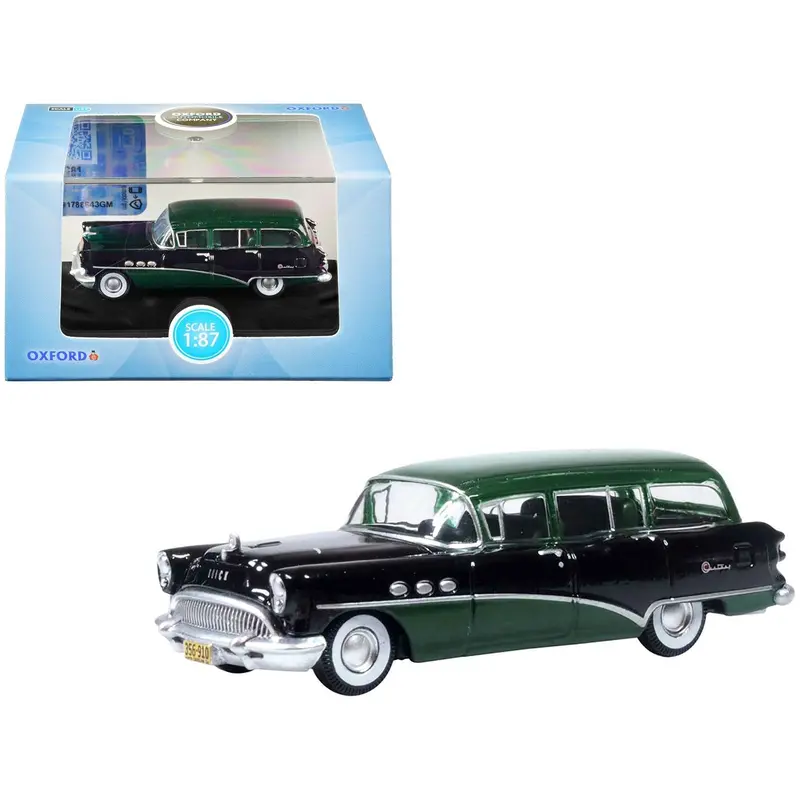 1954 Buick Century Estate Wagon Baffin Green And Carlsbad Black 1/87 (Ho) Scale Diecast Model Car By Oxford Diecast 1