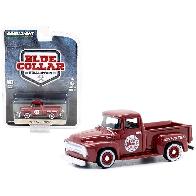 1954 Ford F-100 Pickup Truck Burgundy "Indian Motorcycle Sales & Service" "Blue Collar Collection" Series 10 1/64 Diecast Model Car By Greenlight 1