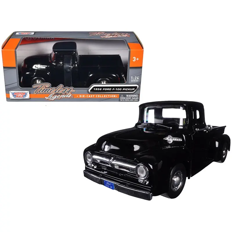 1956 Ford F-100 Pickup Truck Black 1/24 Diecast Model By Motormax 1