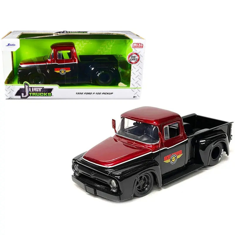1956 Ford F-100 Pickup Truck "Mickey Thompson Performance Tires & Wheels" Black And Red Metallic "Just Trucks" Series 1/24 Diecast Model Car By Jada 1