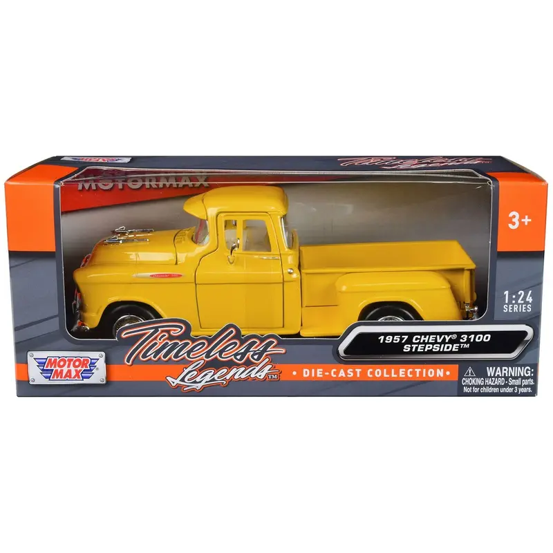 1957 Chevrolet 3100 Stepside Pickup Truck Yellow "Timeless Legends" Series 1/24 Diecast Model Car By Motormax 1