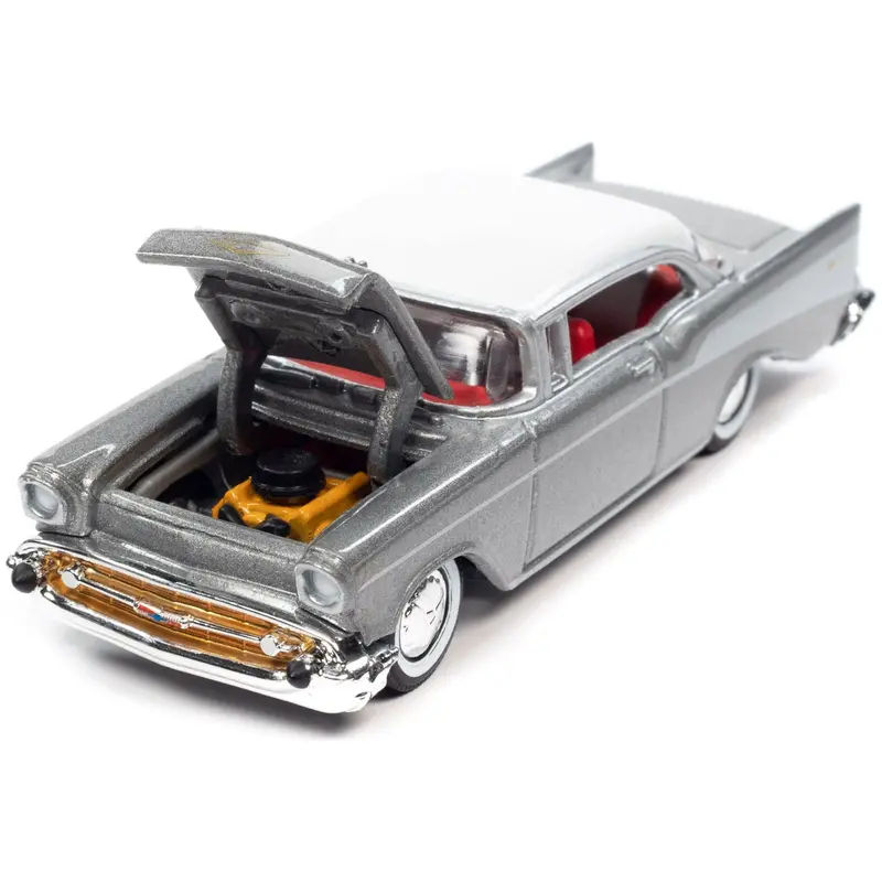 1957 Chevrolet Bel Air Hardtop Silver Metallic With White Top "Racing Champions Mint 2022" Release 2 Limited Edition To 8524 Pieces Worldwide 1/64 Diecast Model Car By Racing Champions 1