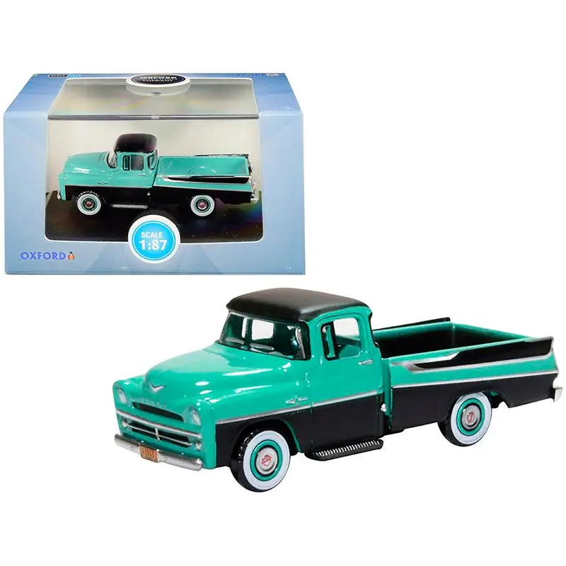 1957 Dodge D100 Sweptside Pickup Truck Turquoise And Jewel Black 1/87 (Ho) Scale Diecast Model Car By Oxford Diecast 1