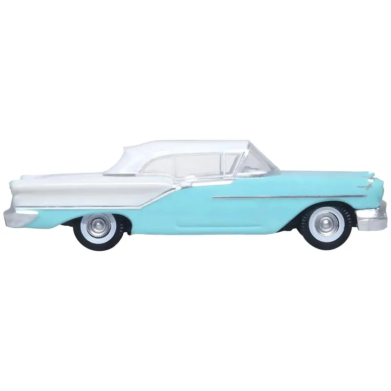 1957 Oldsmobile 88 Convertible (Top-Up) Banff Blue And Alcan White With White 1/87 (Ho) Scale Diecast Model Car By Oxford Diecast 1
