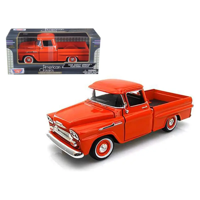 1958 Chevrolet Apache Fleetside Pickup Truck Orange 1/24 Diecast Model Car By Motormax 1