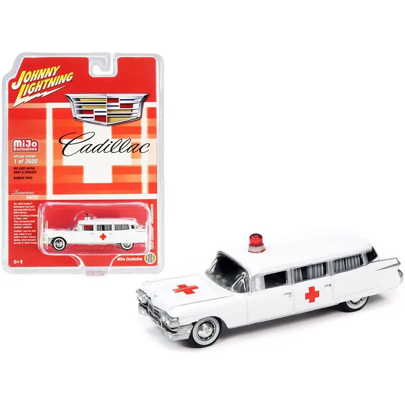 1959 Cadillac Ambulance White "Special Edition" Limited Edition To 3600 Pieces Worldwide 1/64 Diecast Model Car By Johnny Lightning 1