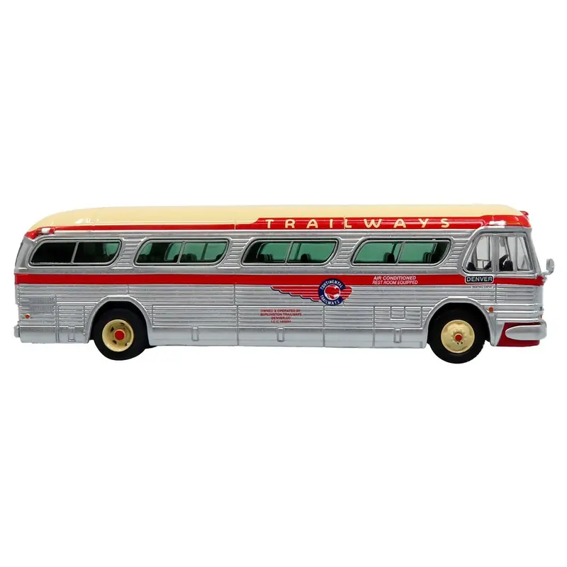 1959 Gm Pd4104 Motorcoach Bus "Continental Trailways" Silver And Cream With Red Stripes "Vintage Bus & Motorcoach Collection" Limited Edition 1/87 (Ho) Diecast Model By Iconic Replicas 1