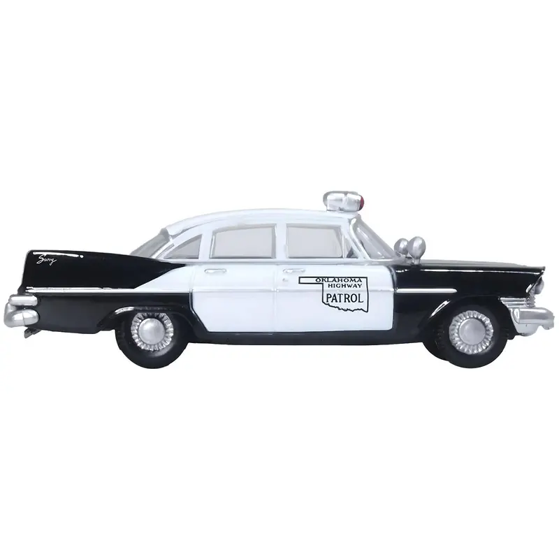 1959 Plymouth Savoy Black And White "Oklahoma Highway Patrol" 1/87 (Ho) Scale Diecast Model Car By Oxford Diecast 1