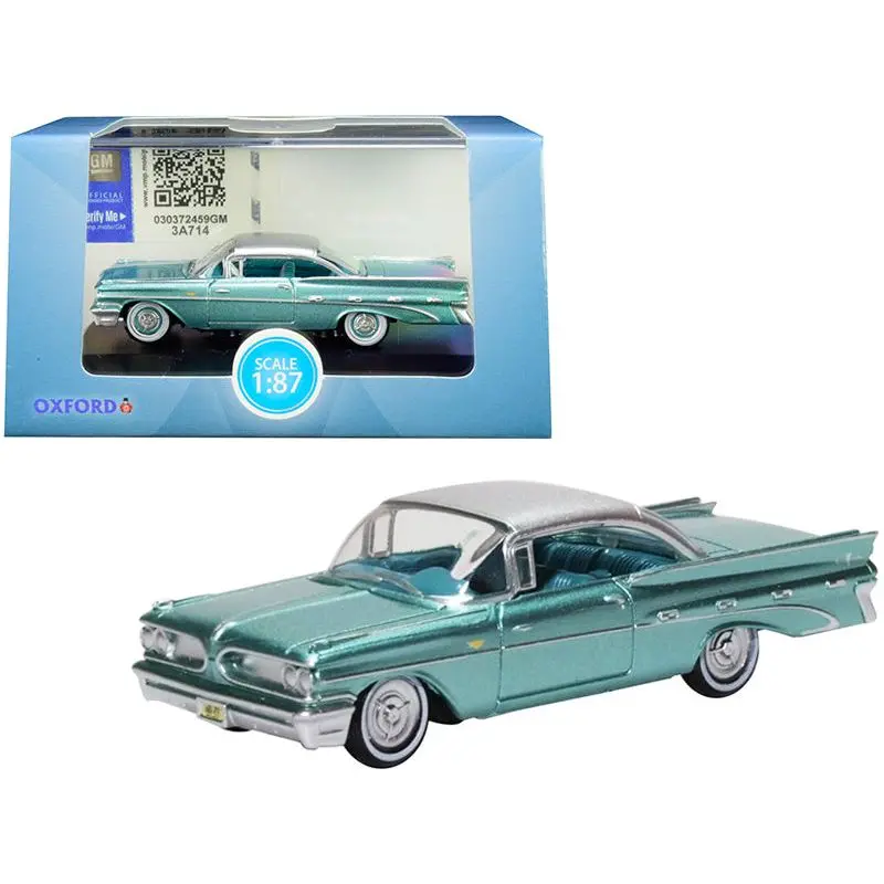 1959 Pontiac Bonneville Coupe Seaspray Green With Silver Top 1/87 (Ho) Scale Diecast Model Car By Oxford Diecast 1