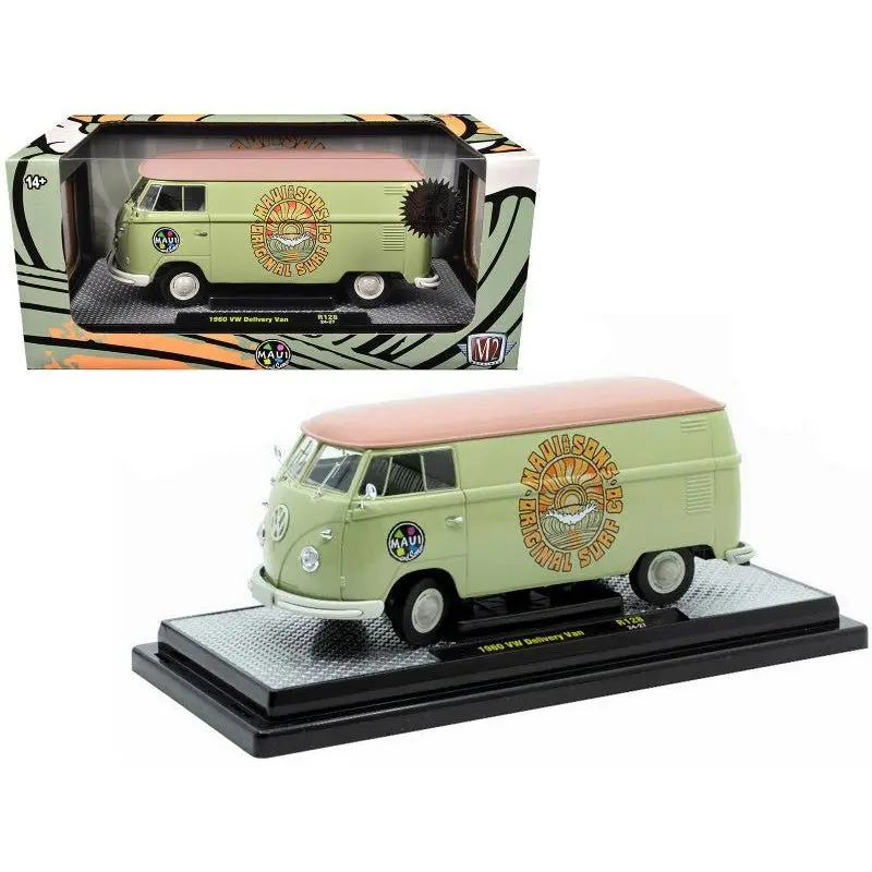 1960 Volkswagen Delivery Van "Maui & Sons" Light Olive Green With Salmon Top Limited Edition To 6650 Pieces Worldwide 1/24 Diecast Model Car By M2 Machines 1