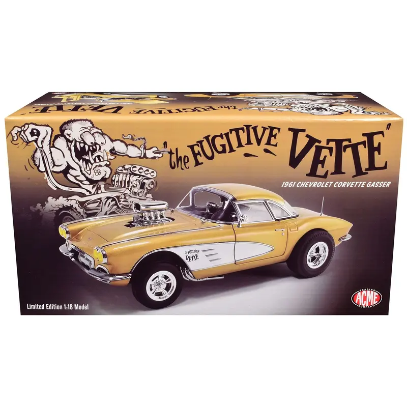 1961 Chevrolet Corvette Gasser "Rat Fink's The Fugitive Vette" Gold Metallic Limited Edition To 414 Pieces Worldwide 1/18 Diecast Model Car By Acme 1