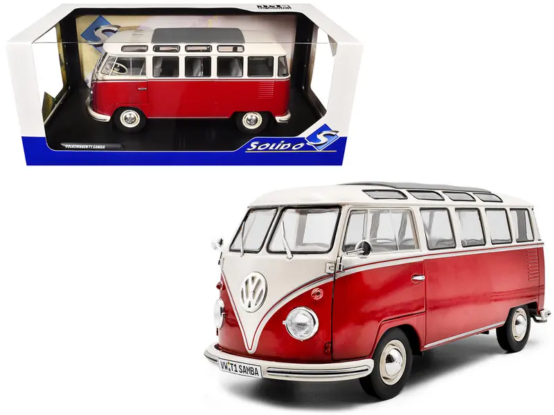 1962 Volkswagen T1 Samba Bus Red And White 1/18 Diecast Model Car By Solido 1