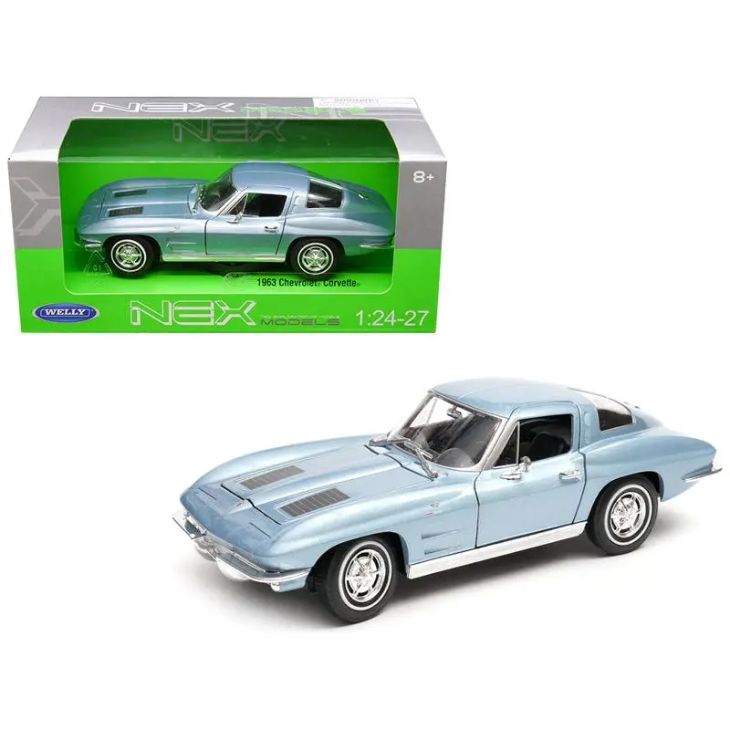 1963 Chevrolet Corvette Light Blue Metallic 1/24-1/27 Diecast Model Car By Welly 1