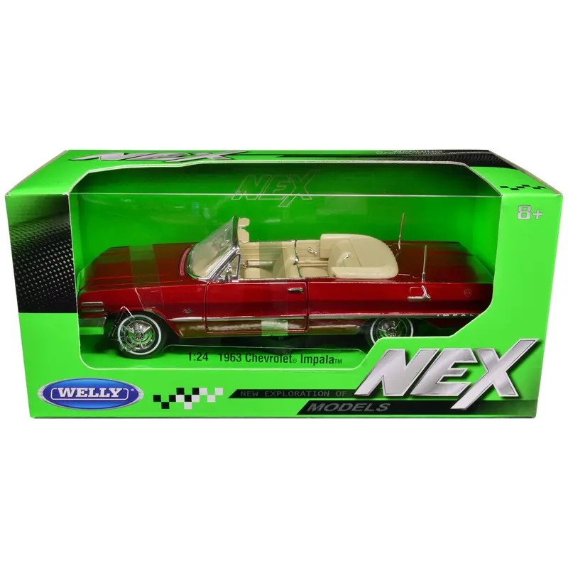 1963 Chevrolet Impala Convertible Red Metallic "Nex Models" 1/24 Diecast Model Car By Welly 1