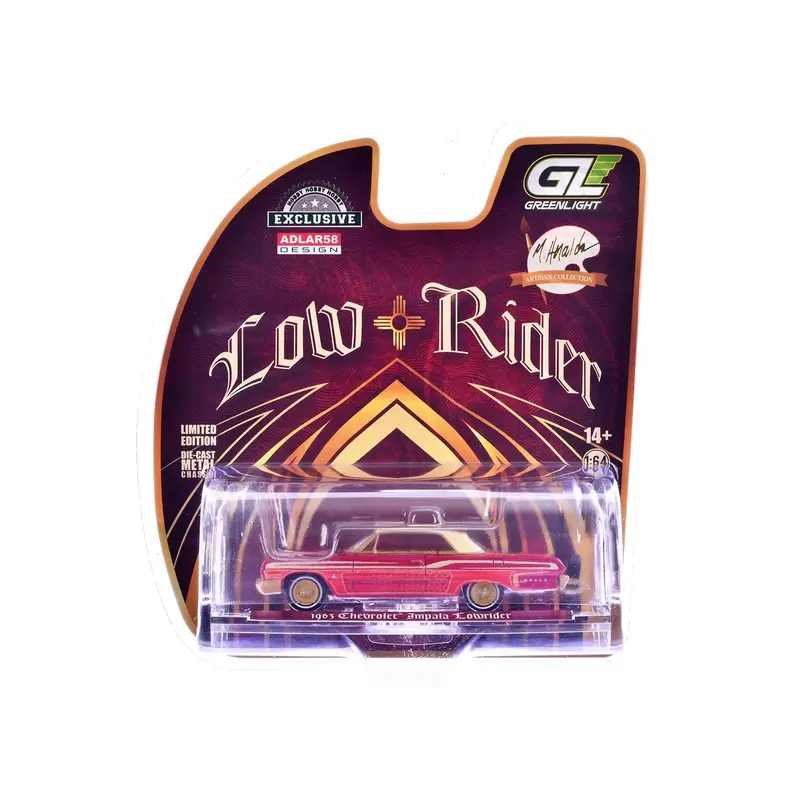 1963 Chevrolet Impala Lowrider "Michael Heralda Special Edition" Red Metallic With Cream Top And Interior With Gold Graphics "Hobby Exclusive" Series 1/64 Diecast Model Car By Greenlight 1