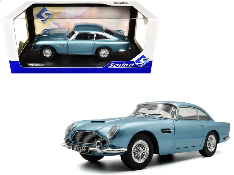 1964 Aston Martin Db5 Rhd (Right Hand Drive) Light Blue Metallic 1/18 Diecast Model Car By Solido 1