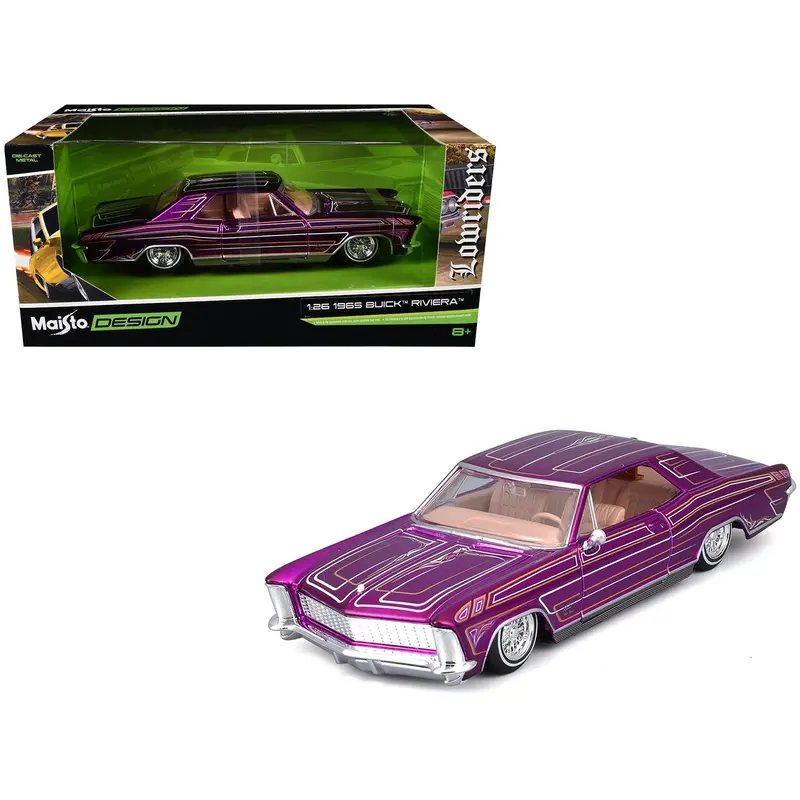 1965 Buick Riviera Lowrider Purple Metallic With Graphics "Lowriders" Series 1/26 Diecast Model Car By Maisto 1