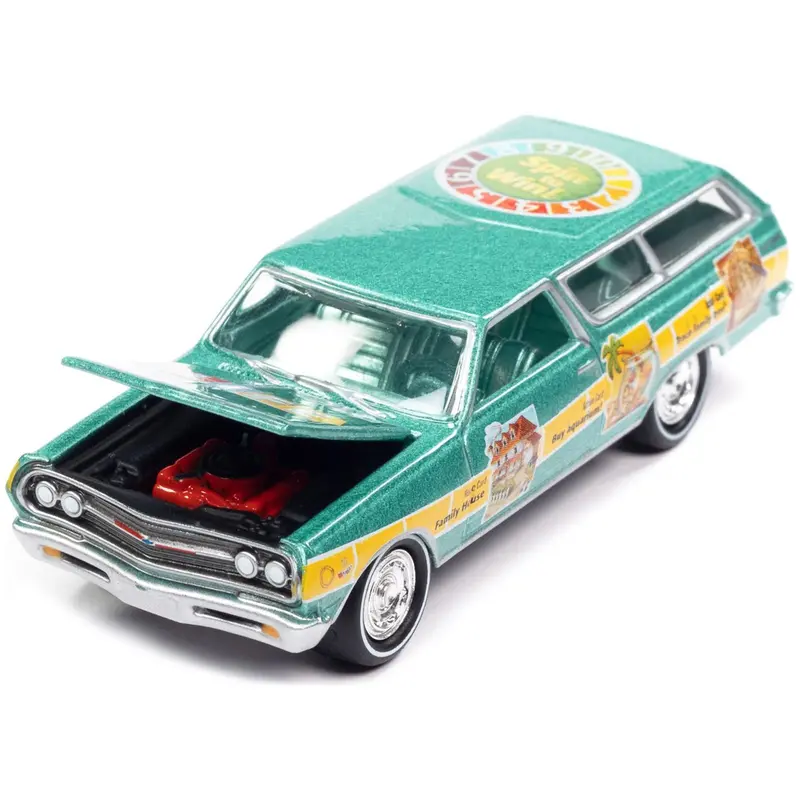 1965 Chevrolet 2-Door Station Wagon Turquoise Metallic "The Game Of Life" "Pop Culture" 2022 Release 4 1/64 Diecast Model Car By Johnny Lightning 1