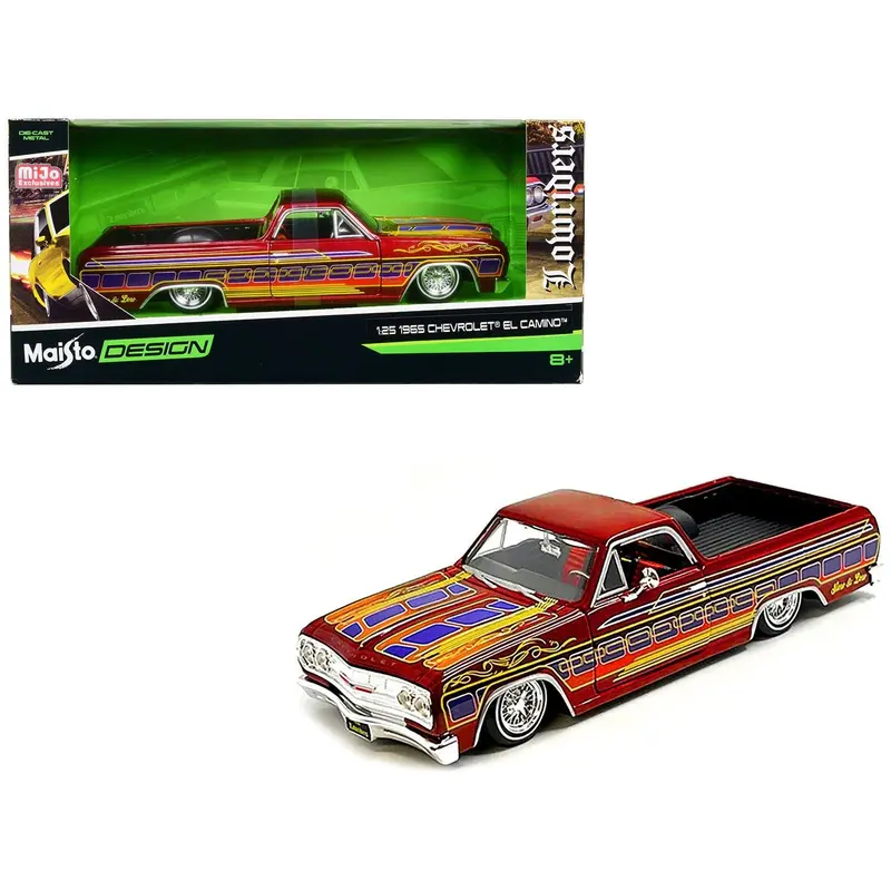 1965 Chevrolet El Camino Lowrider Candy Red Metallic With Graphics "Lowriders" Series 1/25 Diecast Model Car By Maisto 1