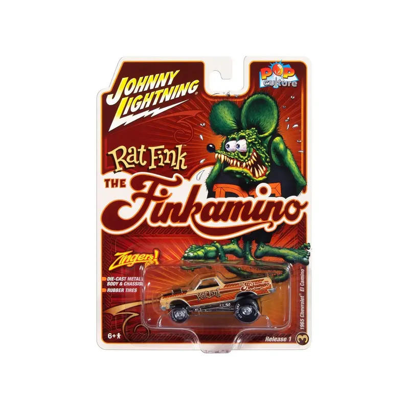 1965 Chevrolet El Camino Zinger "Finkamino" Beige With Graphics "Rat Fink" "Pop Culture" 2025 Release 1 1/64 Diecast Model Car By Johnny Lightning 1