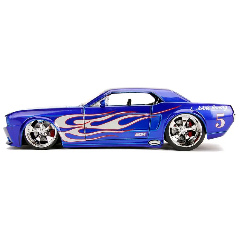 1965 Ford Mustang #5 "L. John's Racing" Candy Blue With Flame Graphics "Bigtime Muscle" Series 1/24 Diecast Model Car By Jada 1