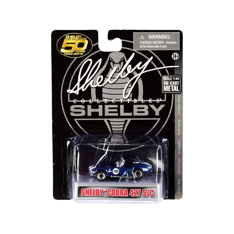1965 Shelby Cobra 427 S/C #98 Blue Metallic With White Stripes "Shelby American 50 Years" (1962-2012) 1/64 Diecast Model Car By Shelby Collectibles 1