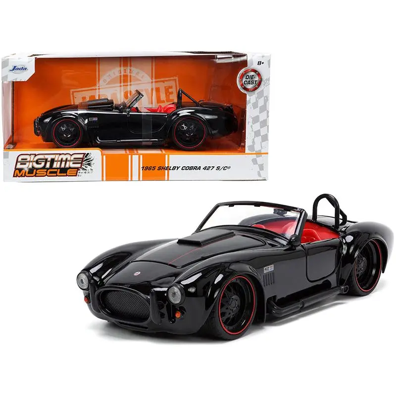 1965 Shelby Cobra 427 S/C Black With Matt Black And Red Stripes And Red Interior "Bigtime Muscle" Series 1/24 Diecast Model Car By Jada 1