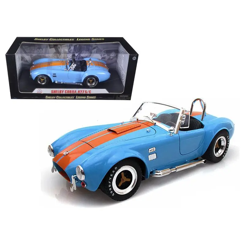 1965 Shelby Cobra 427 S/C Blue With Orange Stripes 1/18 Diecast Model Car By Shelby Collectibles 1