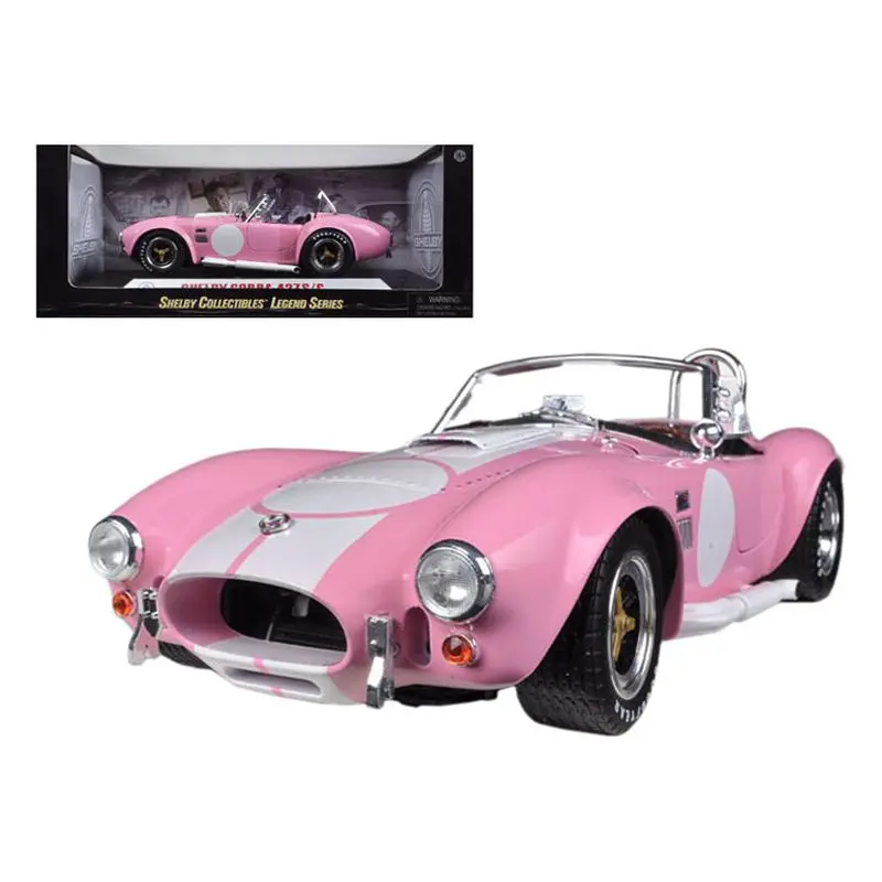 1965 Shelby Cobra 427 S/C Pink With White Stripes With Printed Carroll Shelby Signature's On The Trunk 1/18 Diecast Model Car By Shelby Collectibles 1